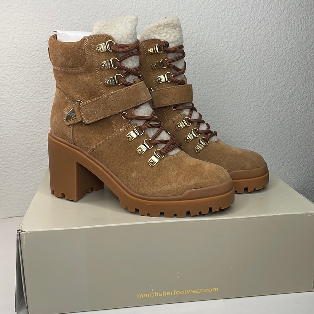 Marc Fisher Nature Faux Fur Trimmed Boot NIB Size 9 Medium Brown